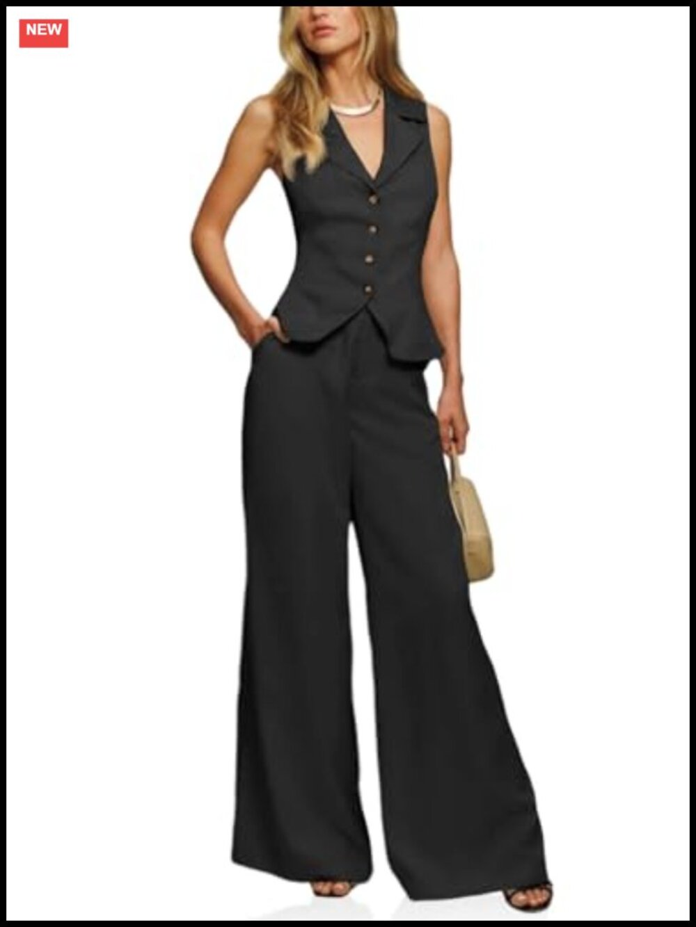 Women's 2-Piece Crop Blazer Vest & Wide Leg Pant Set